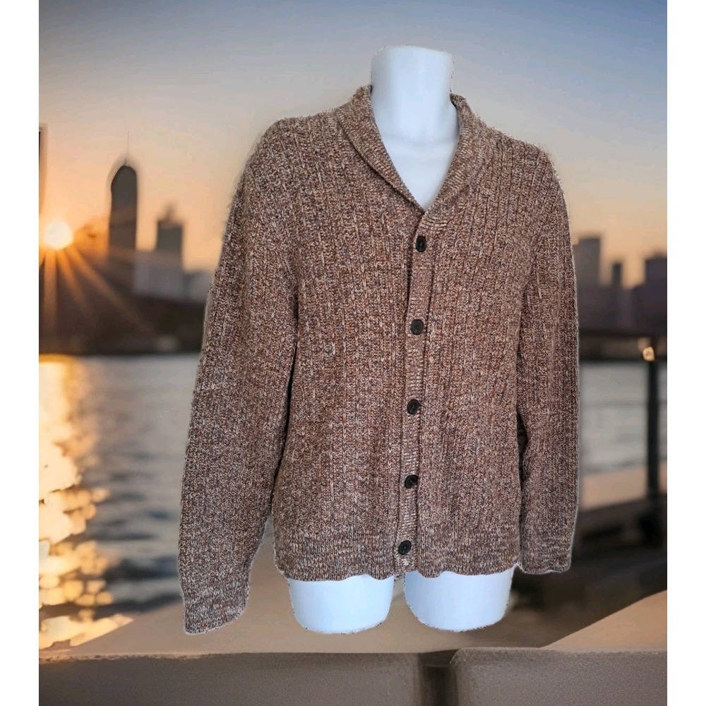 Goodfellow Cardigan L Brown Shawl Collar Button Front Preppy‎ Academia Grandpa